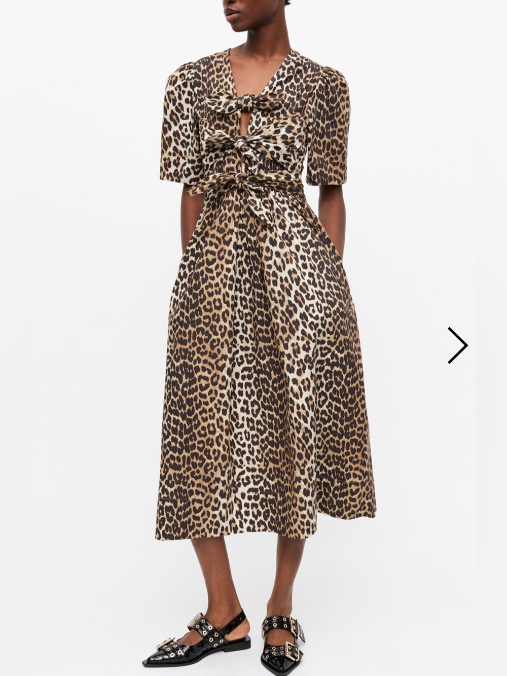 Ganni Leopard Print Midi Dress in Brown and Black
